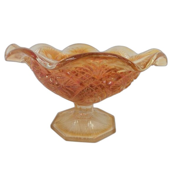 Vintage Imperial Marigold Bowl Carnival Glass Eastern Star Pattern Compote - Picture 3 of 6